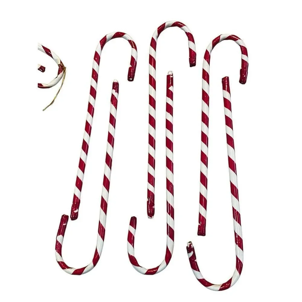 Set of 4 Holiday Christmas Candy Cane Hanging Ornaments Red‎ White Stripe
